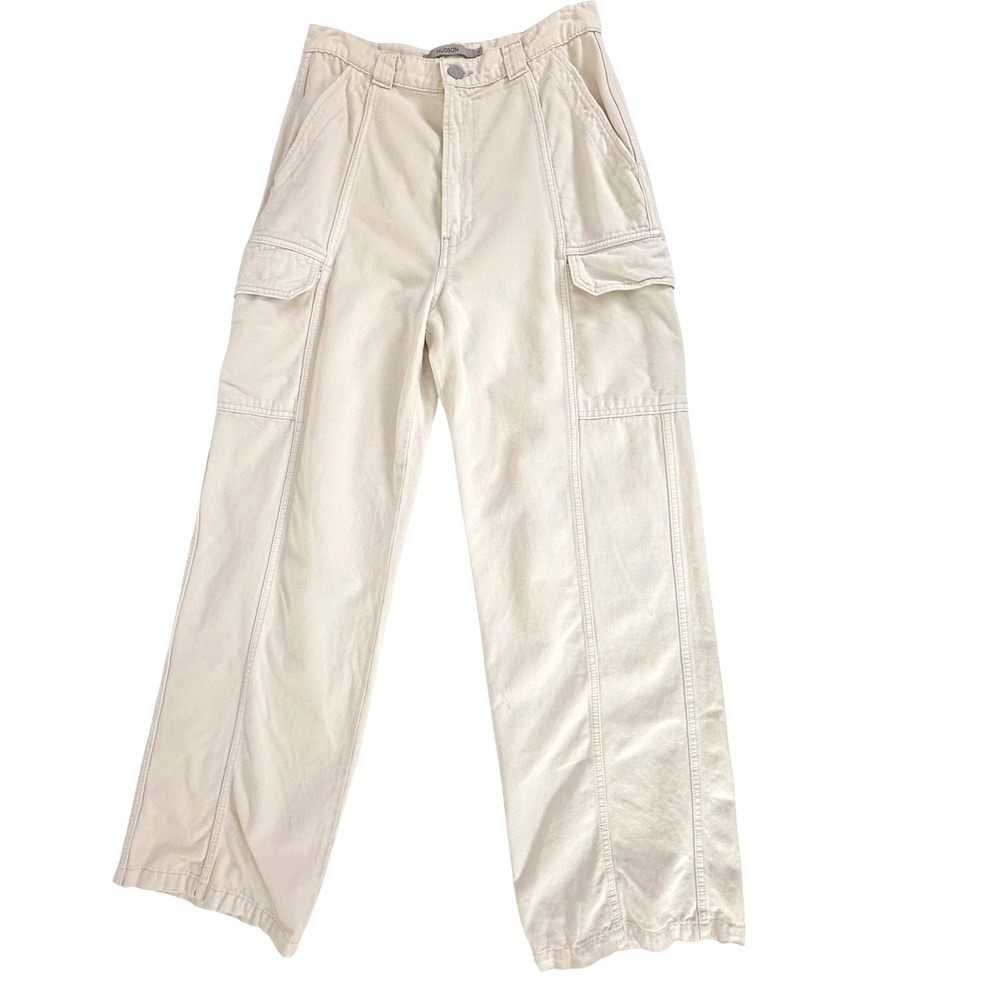 Hudson High Rise Wide Leg Cargo Pants Cream Cotton 30